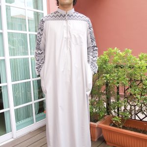 Men's Gray Thobe - Signature Printed Shoulder