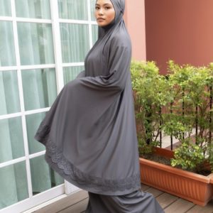 Charcoal Elegance Prayer Set with Lace