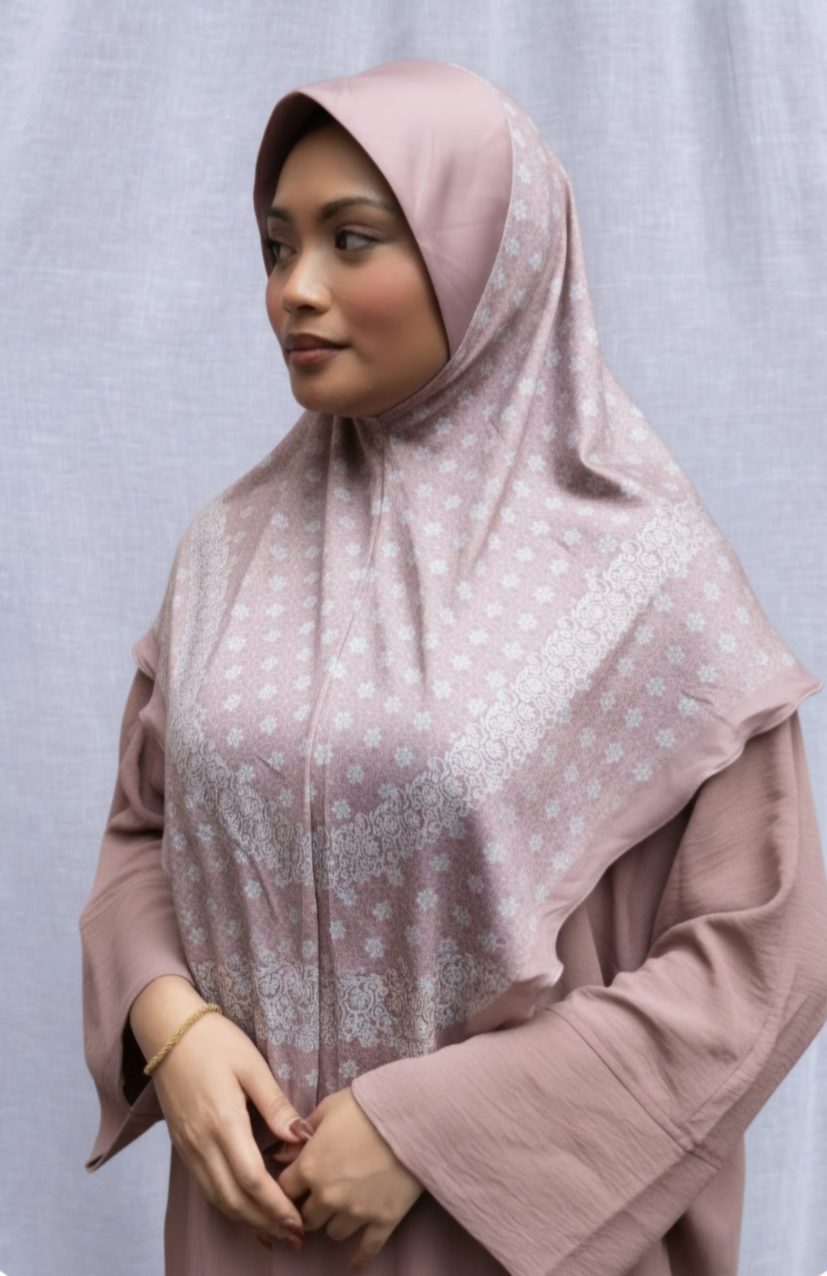 Instant Printed Stretch Hijab – Dusty Pink