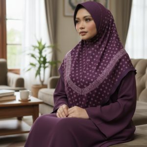 Instant Printed Stretch Hijab –Burgundy