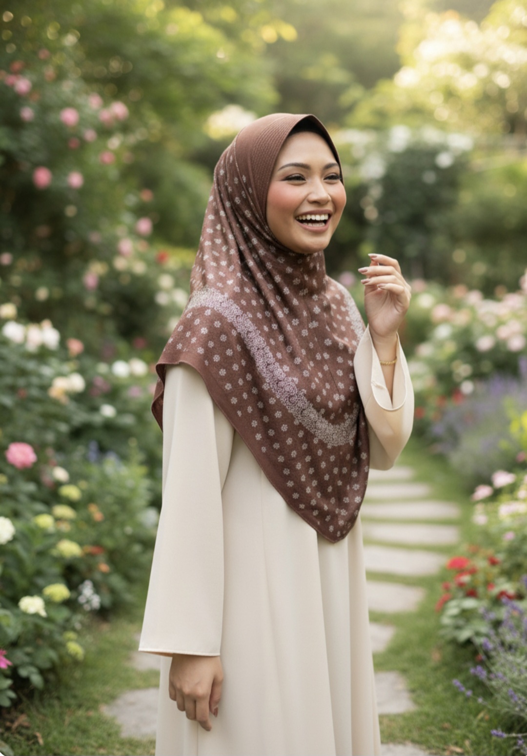 Instant Printed Stretch Hijab –Coffee Brown
