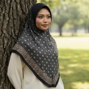 Instant Printed Stretch Hijab – Black